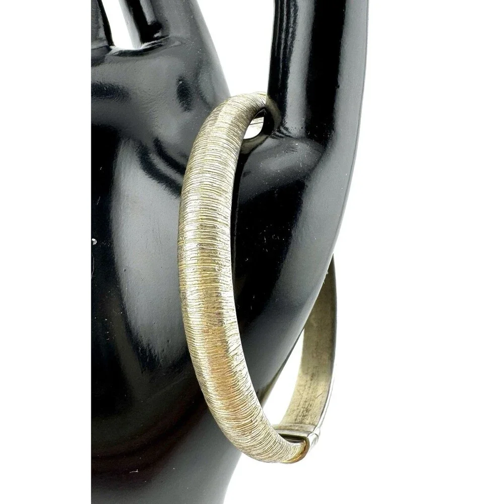 Vintage Sterling Silver Clamper Bracelet Italy Modernist Textured 925 7